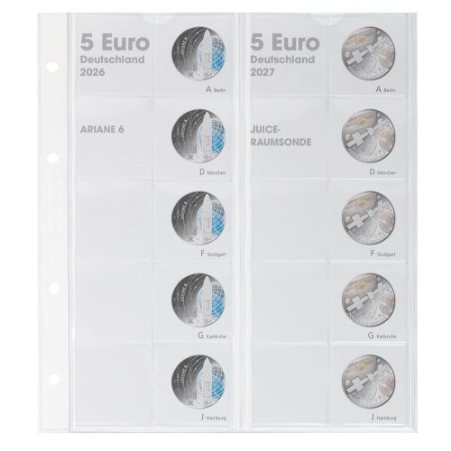 Lindner Vordruckblatt Karat für 5 Euro-Münzen Polymerring 1119-5 Neu
