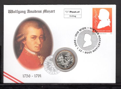 Österreich 2006 Numisbrief mit 5 Euro "J. W. Mozart" ST