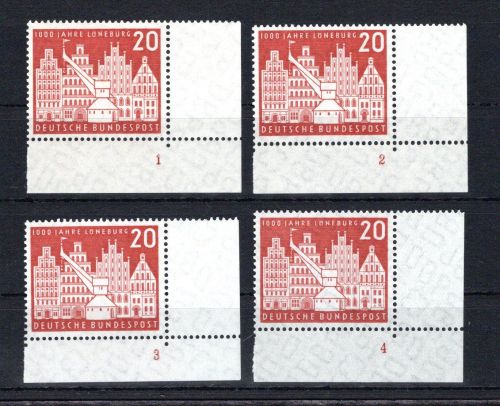 Bund Eckrand ur MiNr. 230 (4) postfrisch Formnummern 1-4, ungefaltet