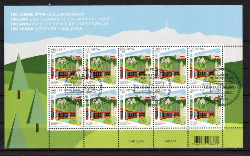 Schweiz Kleinbogen MiNr. 2996 Ersttagssonderstempel Appenzeller Bahnen