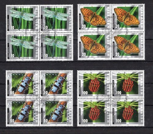 Schweiz 4er Blöcke MiNr. 1802-1805 ESst Insekten, ungefaltet