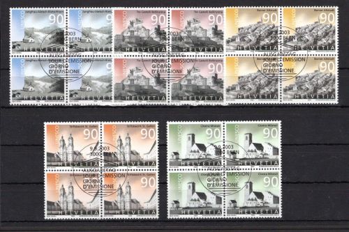 Schweiz 4er Blöcke MiNr. 1846-1850 ESst Unesco Welterbe, ungefaltet