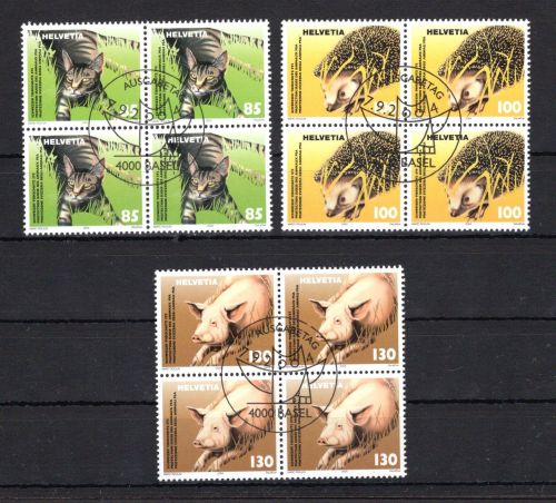 Schweiz 4er Blöcke MiNr. 1886-1888 ESst Tierschutz, ungefaltet