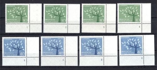 Bund Eckrand ur MiNr. 383-384 (4) postfrisch Formnummern 1-4, ungefaltet