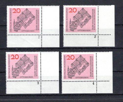 Bund Eckrand ur MiNr. 428 (4) postfrisch Formnummern 1-4, ungefaltet