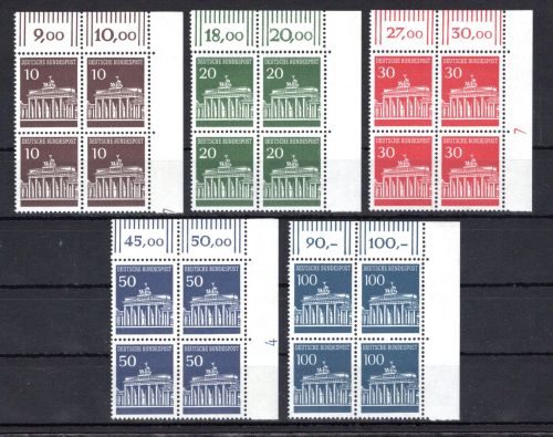 Bund 4er Blöcke Eckrand or MiNr. 506-510 postfrisch incl. 3 DZ, ungefaltet