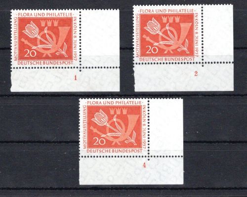 Bund Eckrand ur MiNr. 254 (3) postfrisch Formnummern 1,2,4, ungefaltet