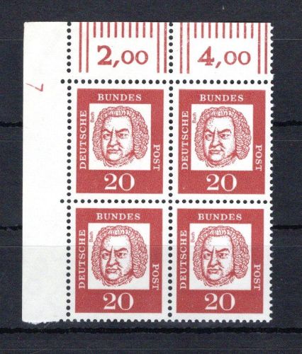 Bund MiNr. 352 x DZ 7 postfrisch im 4er Block, ungefaltet, Bug oben links