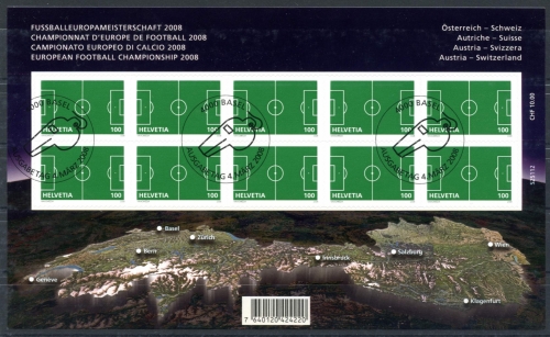 Schweiz Folienblatt MiNr. 2044 Ersttagssonderstempel Fußball-EM 2008
