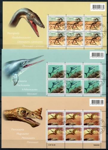 Schweiz Kleinbogensatz MiNr. 2167-2169 Ersttagssonderstempel Dinosaurier
