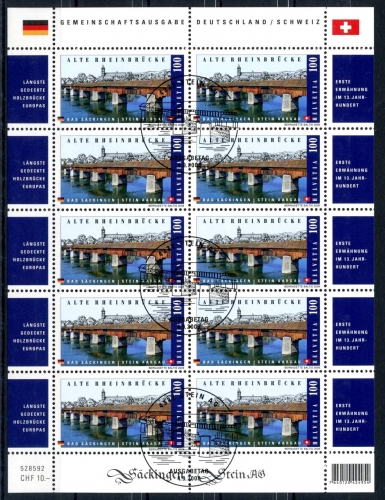 Schweiz Kleinbogen MiNr. 2068 Ersttagssonderstempel Rheinbrücke 2008
