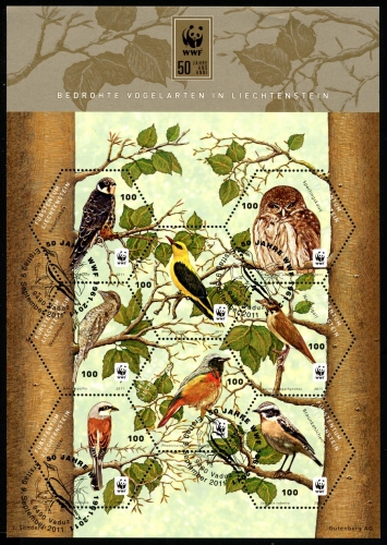 Liechtenstein Kleinbogen MiNr. 1598-1605 Ersttagssonderstempel Vögel