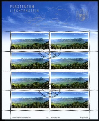 Liechtenstein Kleinbogen MiNr. 1460 Ersttagssonderstempel Landschaften