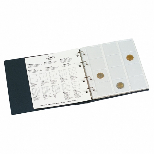 Leuchtturm Münzalbum Numis blau, inkl. Schutzkassette & 5 Hüllen 338787 Neu