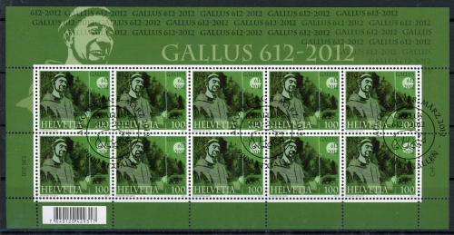 Schweiz Kleinbogen MiNr. 2237 Ersttagssonderstempel Heiliger Gallus 2012