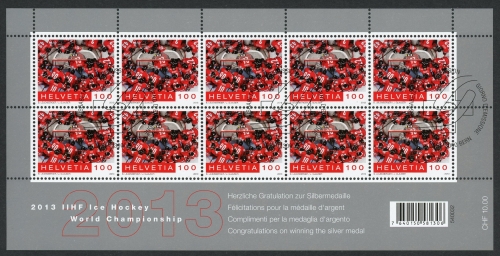 Schweiz Kleinbogen MiNr. 2302 Ersttagssonderstempel Eishockey-WM 2013