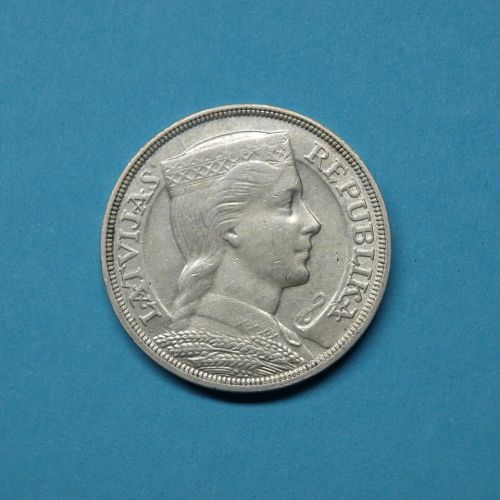 Lettland 1931 5 Lati Trachtenmädchen Silber vz