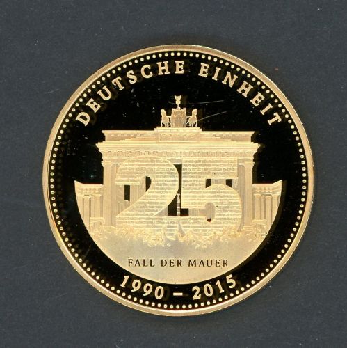 Medaille "25 Jahre Deutsche Einheit - Fall der Mauer" vergoldet PP