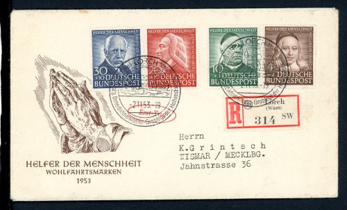 Bund MiNr. 173-76 Ersttagsbriefe/ FDC auf R-Brief gelaufen