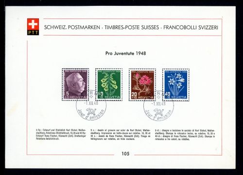 Schweiz PTT Sammelblatt MiNr. 514-17 Ersttagsstempel f, Pro Juventute