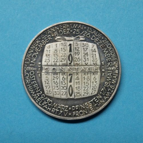 Österreich Kalender-Medaille 1970 Jahresregent Merkur 900er Silber