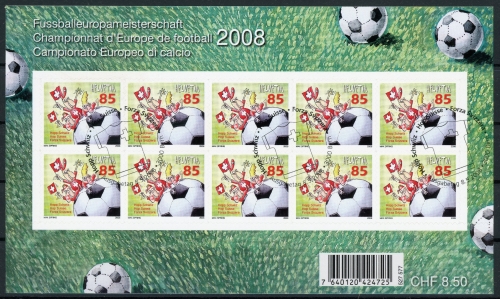 Schweiz Folienblatt MiNr. 2056 Ersttagssonderstempel Fußball-EM 2008