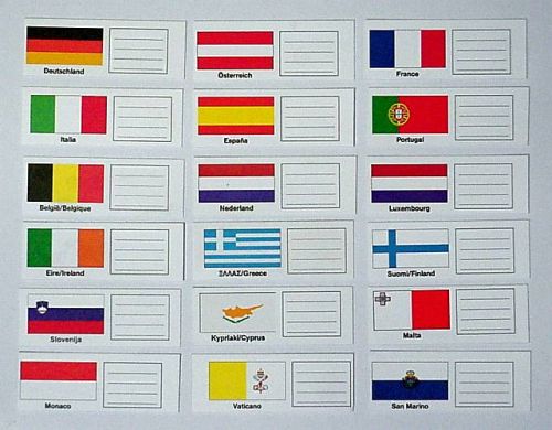 Kobra Euro-Münzalbum Länderschildchen, kompletter Satz FEL Neu