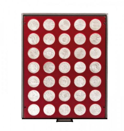 Lindner Münzbox Dunkelrot Rauchglas 2711 Neu