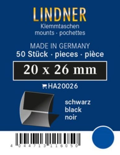 Lindner Klemmtaschen-Zuschnitte Schwarz 20 x 26 mm (50 Stück) HA20026 Neu