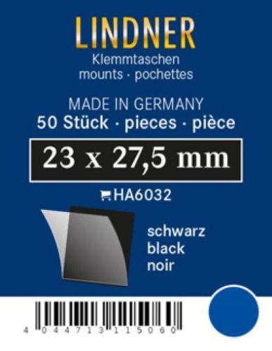 Lindner Klemmtaschen-Zuschnitte Schwarz 23 x 27,5 mm (50 Stück) HA6032 Neu