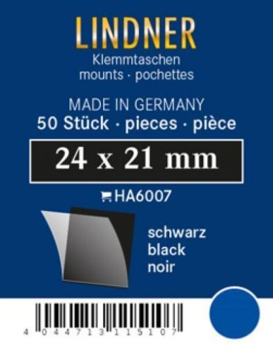 Lindner Klemmtaschen-Zuschnitte Schwarz 24 x 21 mm (50 Stück) HA6007 Neu