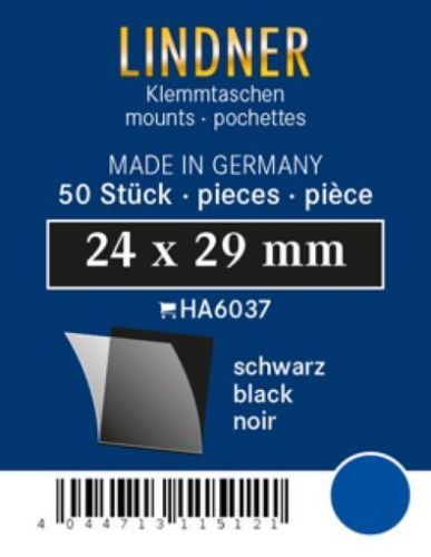 Lindner Klemmtaschen-Zuschnitte Schwarz 24 x 29 mm (50 Stück) HA6037 Neu