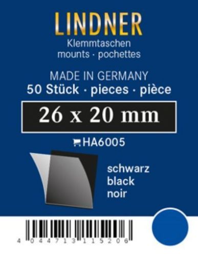 Lindner Klemmtaschen-Zuschnitte Schwarz 26 x 20 mm (50 Stück) HA6005 Neu