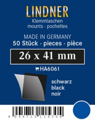 Lindner Klemmtaschen-Zuschnitte Schwarz 26 x 41 mm (50 Stück) HA6061 Neu