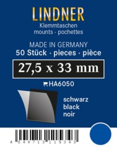 Lindner Klemmtaschen-Zuschnitte Schwarz 27,5 x 33 mm (50 Stück) HA6050 Neu
