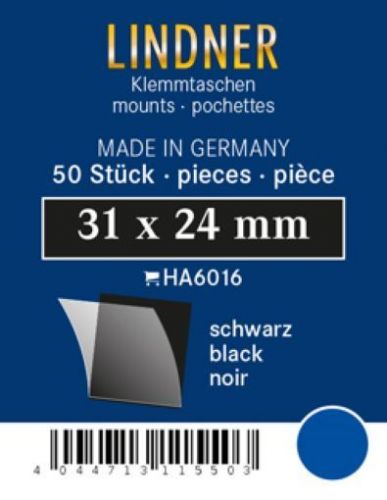 Lindner Klemmtaschen-Zuschnitte Schwarz 31 x 24 mm (50 Stück) HA6016 Neu