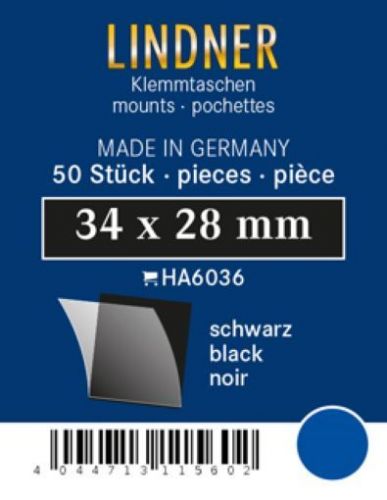 Lindner Klemmtaschen-Zuschnitte Schwarz 34 x 28 mm (50 Stück) HA6036 Neu