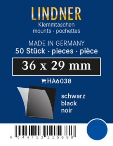 Lindner Klemmtaschen-Zuschnitte Schwarz 36 x 29 mm (50 Stück) HA6038 Neu