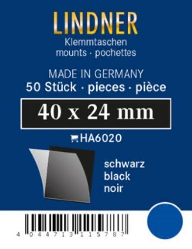Lindner Klemmtaschen-Zuschnitte Schwarz 40 x 24 mm (50 Stück) HA6020 Neu