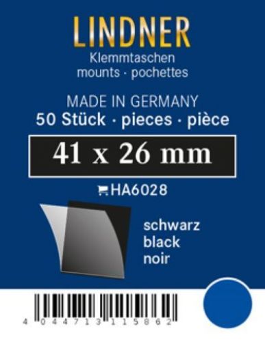 Lindner Klemmtaschen-Zuschnitte Schwarz 41 x 26 mm (50 Stück) HA6028 Neu