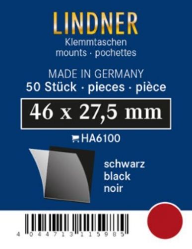 Lindner Klemmtaschen-Zuschnitte Schwarz 46 x 27,5 mm (50 Stück) HA6100 Neu