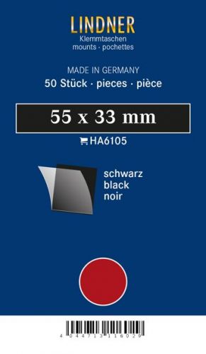 Lindner Klemmtaschen-Zuschnitte Schwarz 55 x 33 mm (50 Stück) HA6105 Neu