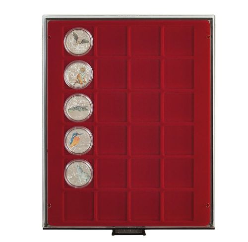 Lindner Münzbox Dunkelrot Rauchglas 2724 Neu