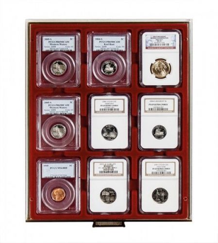 Lindner Münzbox Dunkelrot Rauchglas 2619 Neu