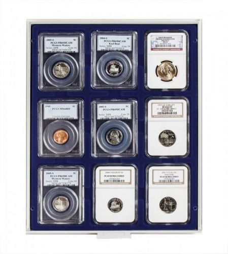 Lindner Münzbox Blau Marine 2219M Neu