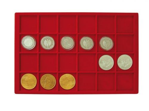 Lindner Münztableau für 24 Münzen bis 45 mm Ø - Rot 2329-24 Neu