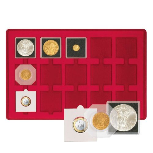 Lindner Münztableau für 15 Münzrähmchen 50 x 50 - Rot 2329-15 Neu