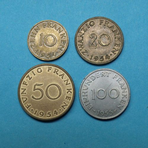 Saarland 1954/1955 10 - 100 Franken vz