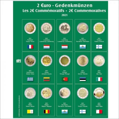 Safe Premium Münzblatt für 2€-Münzen des Jahres 2021 Nr. 7341-28 Neu