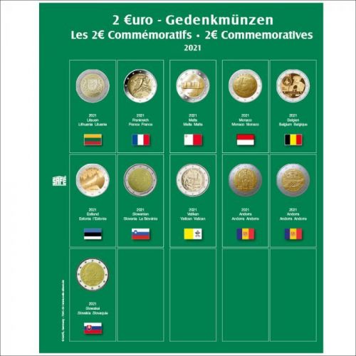 Safe Premium Münzblatt für 2€-Münzen des Jahres 2021 Nr. 7341-29 Neu